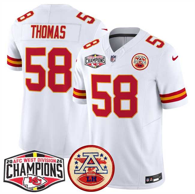 Men's Kansas City Chiefs #58 Derrick Thomas White F.U.S.E. 2024 AFC West Division Champions Vapor Limited Stitched Jersey,We sell and wholesale Men's Kansas City Chiefs #58 Derrick Thomas White F.U.S.E. 2024 AFC West Division Champions Vapor Limited Stitched Jersey on line form chian!